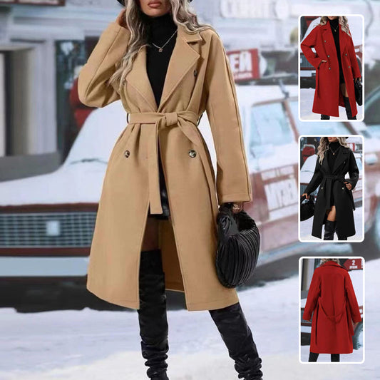 Ekaterinabutik | Lapel Double-breasted Trench Coat With Belt Winter Fashion