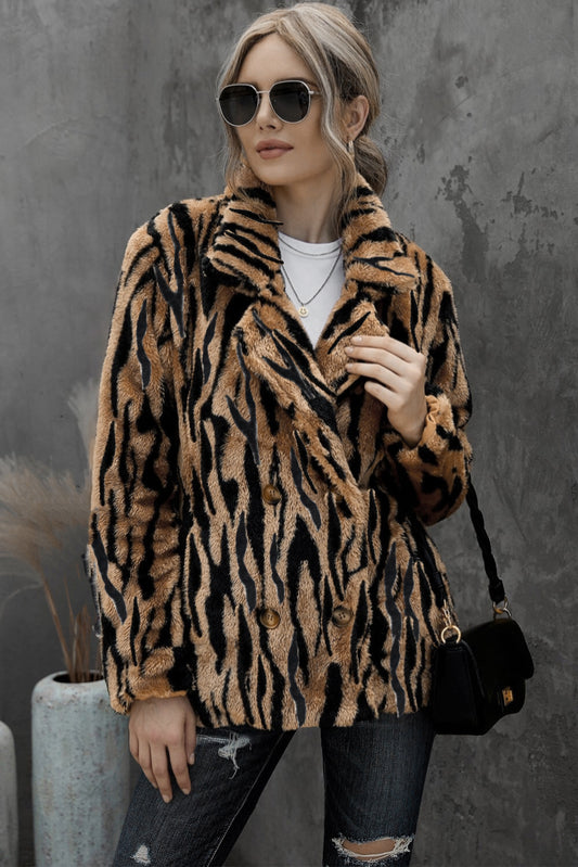 Ekaterinabutik | Brown Long Sleeve Faux Fur Belles Lapel Trench Coat